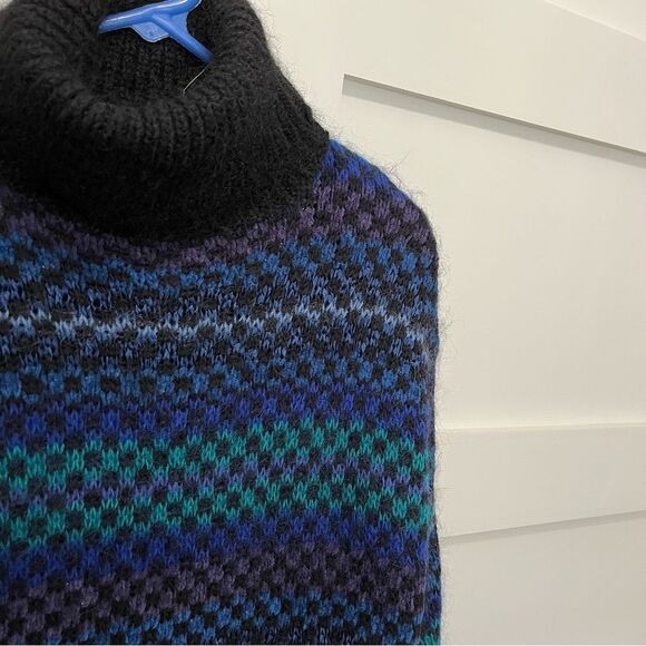 VINTAGE! 90s Express Tricot Turtleneck Sweater Dress Mohair black stripe small - Picture 2 of 5